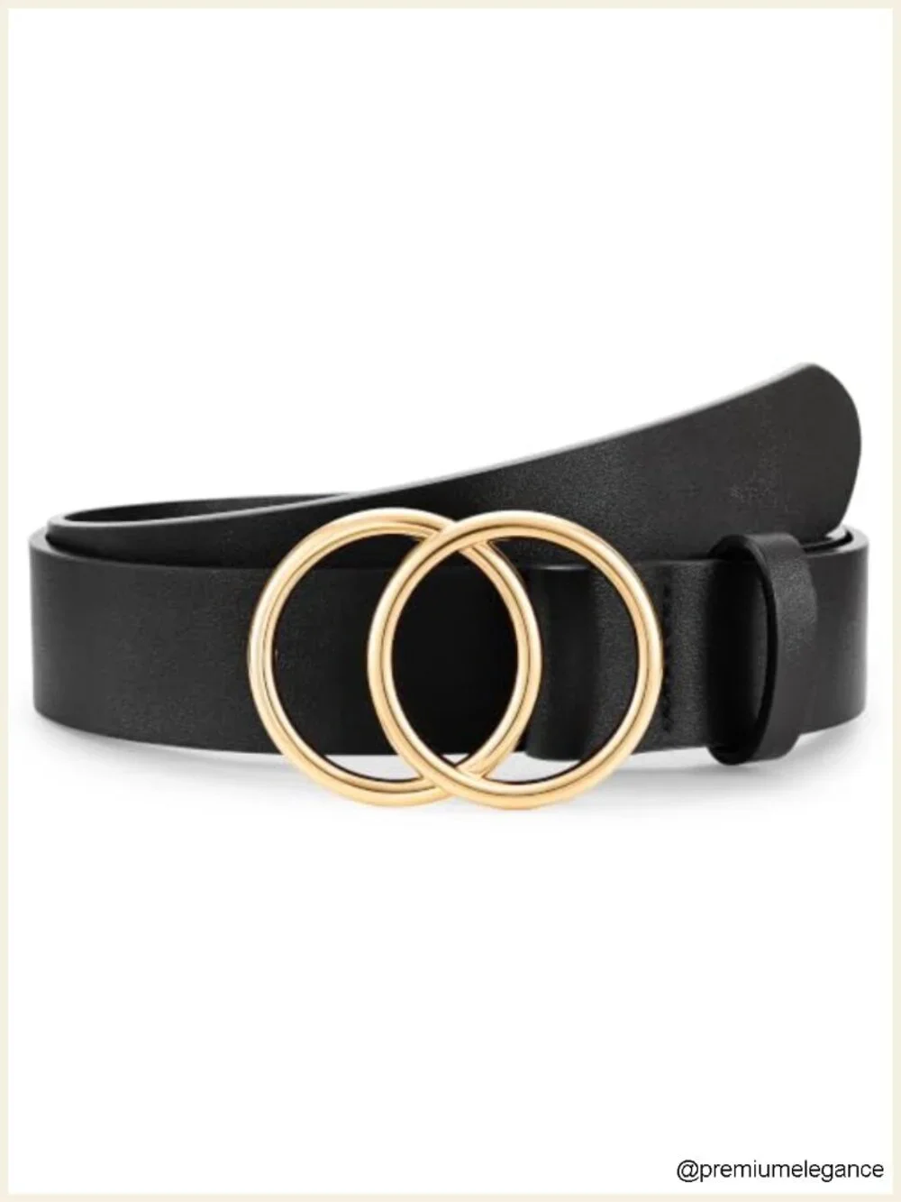 Faux Leather Belt with Double O-Ring Gold Buckle for Jeans Pants Dresses